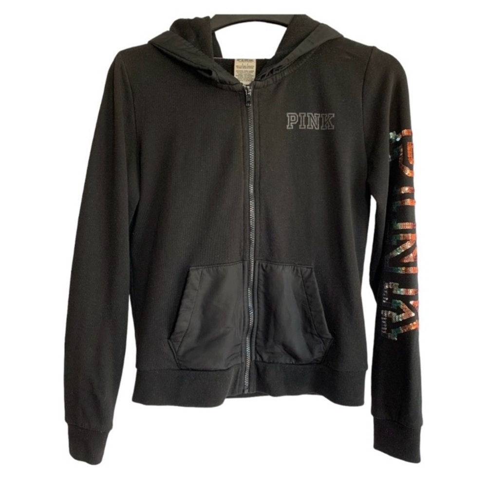 PINK Victoria's Secret Sequin  Black Hoodie Jacket Sz S